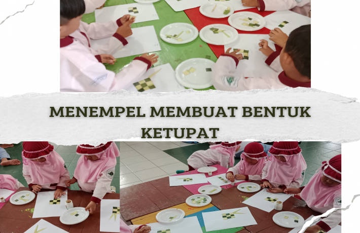 Menempel Bentuk Ketupat dengan Potongan daun Kelapa